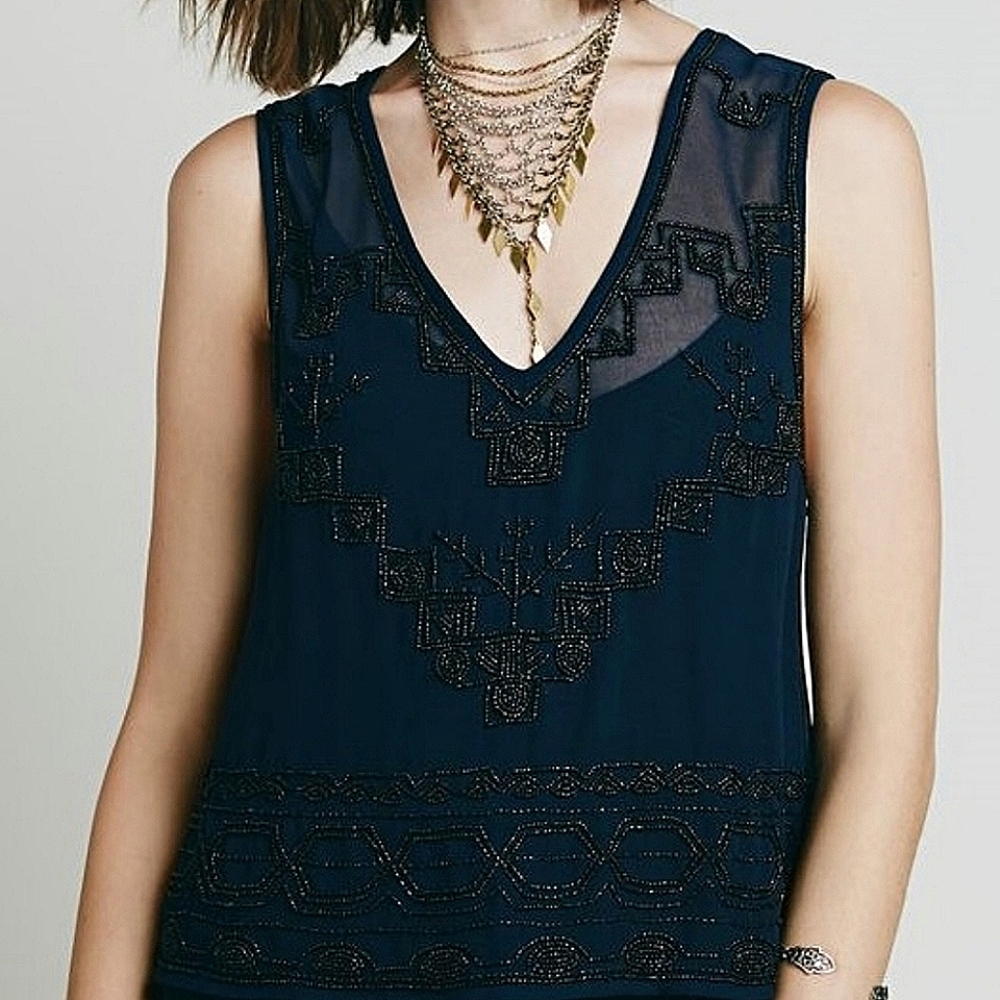 Free People navy beaded top